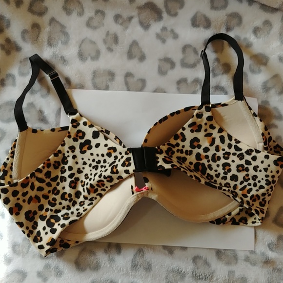 Black/Tan LEOPARD PLUNG VICTORIA SECRET BRA 38C - Picture 2 of 5